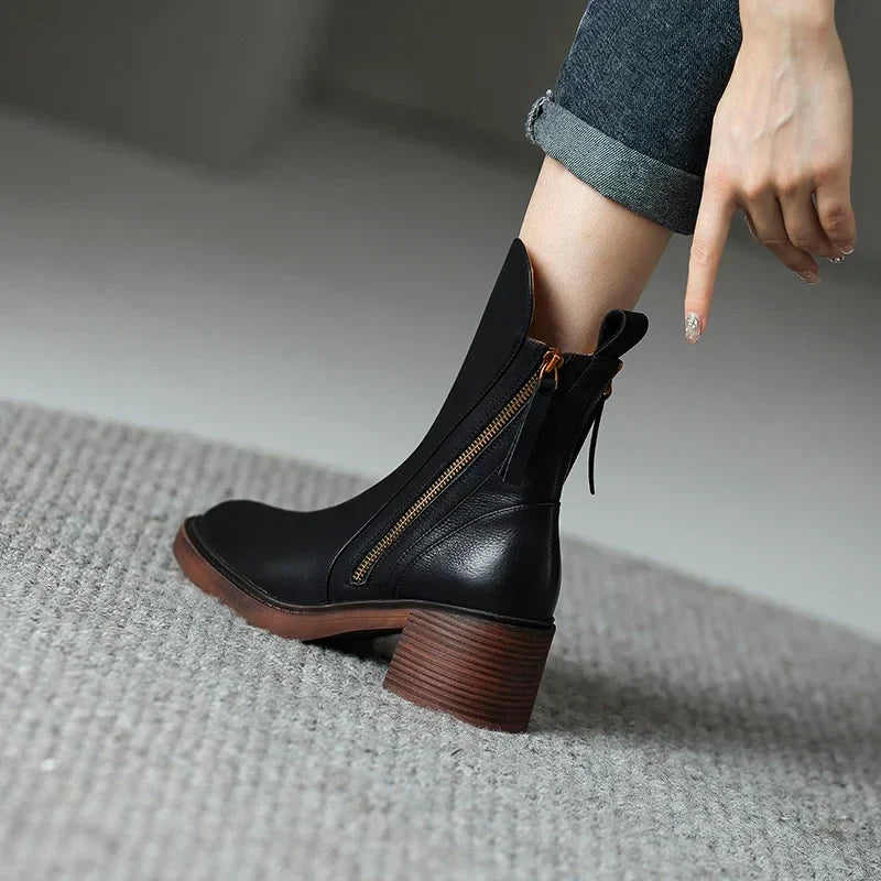 EOS | Leder Stiefeletten Damen – stilvolle Stiefel mit Blockabsatz