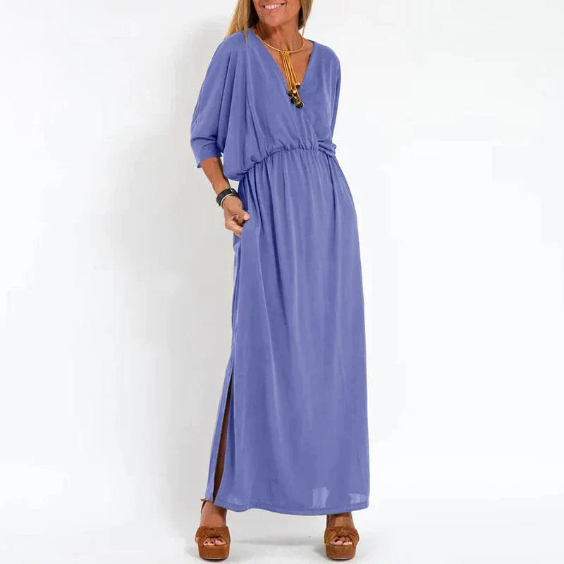 Langes Vintage Kleid mit Seitenschlitz in hoher Taille