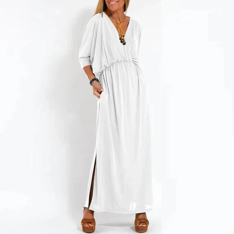 Langes Vintage Kleid mit Seitenschlitz in hoher Taille