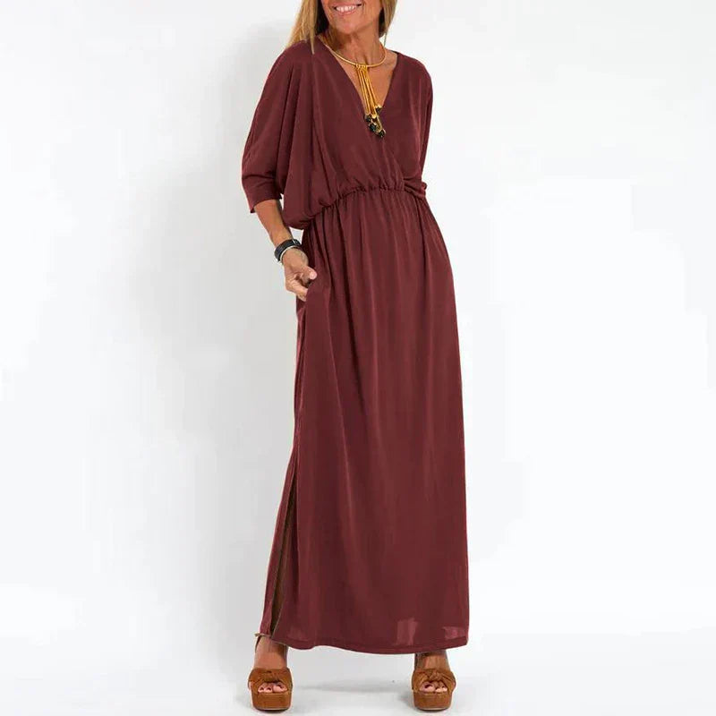 Langes Vintage Kleid mit Seitenschlitz in hoher Taille