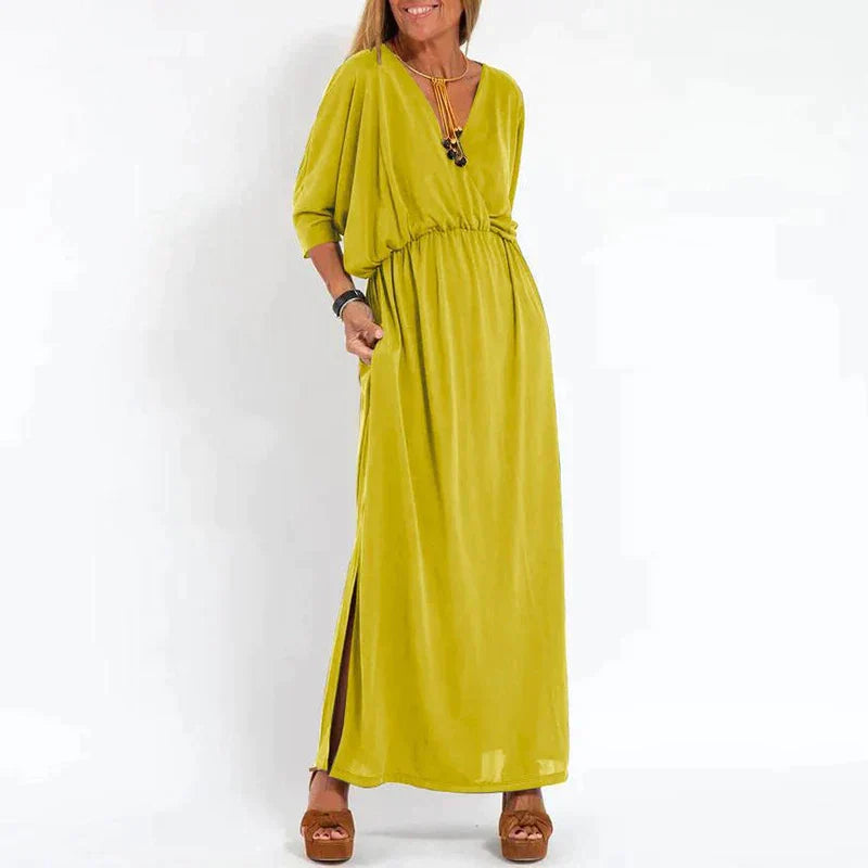 Langes Vintage Kleid mit Seitenschlitz in hoher Taille