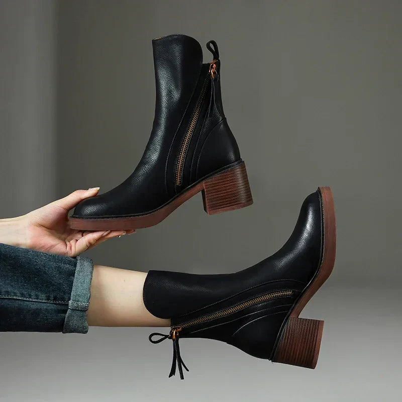 EOS | Leder Stiefeletten Damen – stilvolle Stiefel mit Blockabsatz