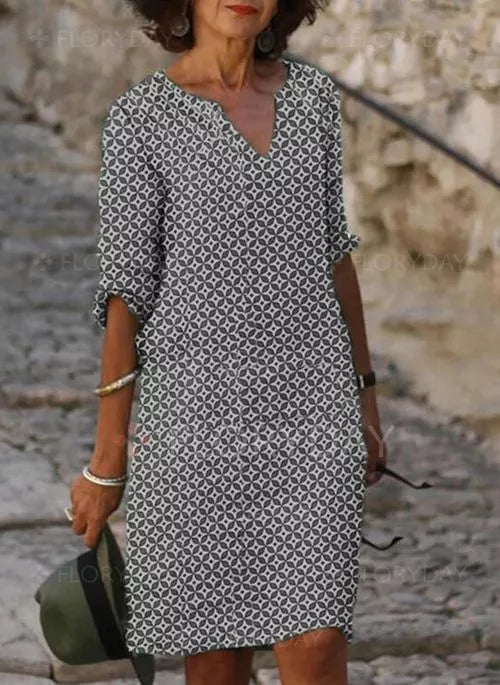 EOS | Damen Lose Passform Halbarm V Ausschnitt Kurzes Kleid