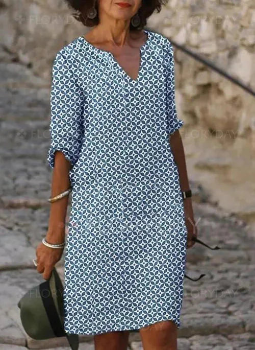 EOS | Damen Lose Passform Halbarm V Ausschnitt Kurzes Kleid