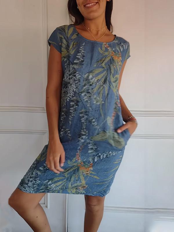 EOS | Kurze Ärmel Lockere Passform Kurzes Kleid Geblümtes Kleid