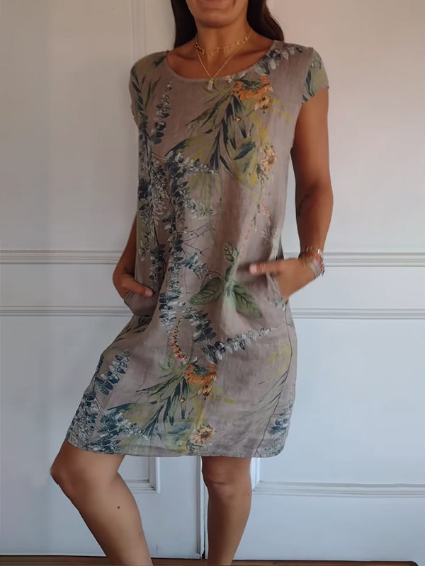EOS | Kurze Ärmel Lockere Passform Kurzes Kleid Geblümtes Kleid