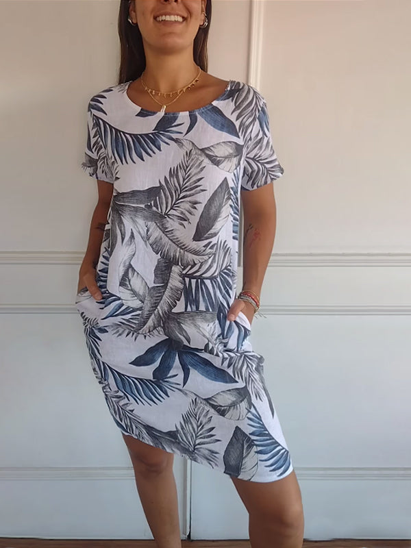 EOS | Kurze Ärmel Lockere Passform Kurzes Kleid Geblümtes Kleid