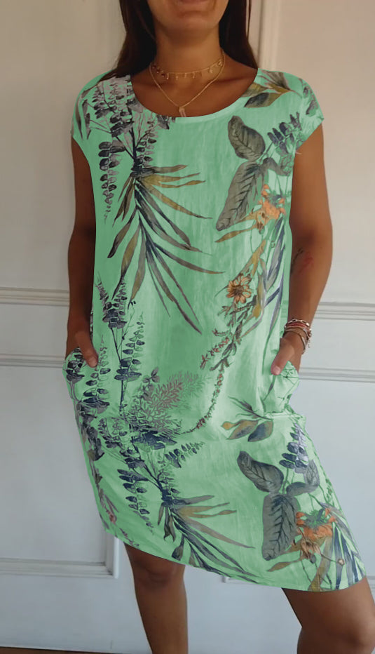 EOS | Kurze Ärmel Lockere Passform Kurzes Kleid Geblümtes Kleid