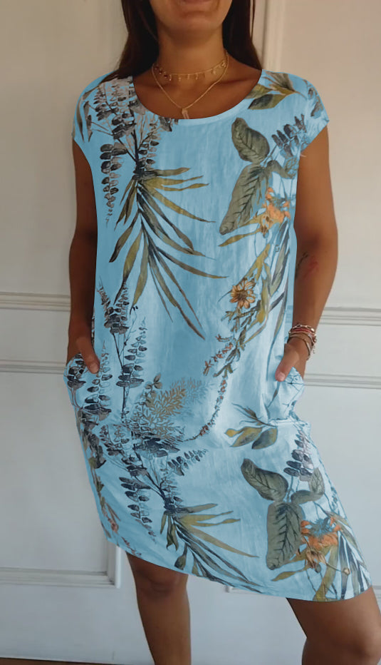 EOS | Kurze Ärmel Lockere Passform Kurzes Kleid Geblümtes Kleid