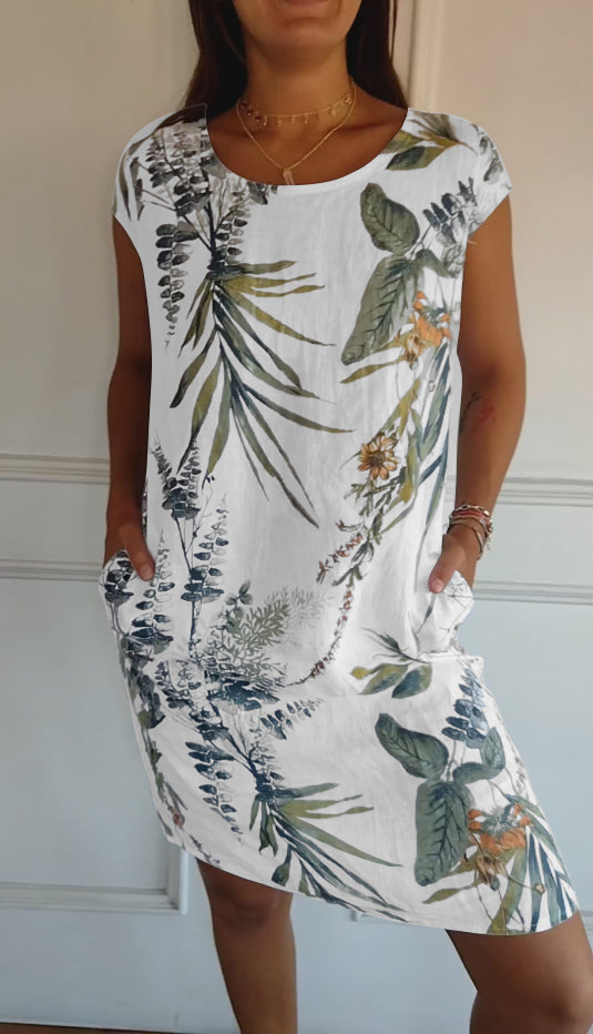 EOS | Kurze Ärmel Lockere Passform Kurzes Kleid Geblümtes Kleid