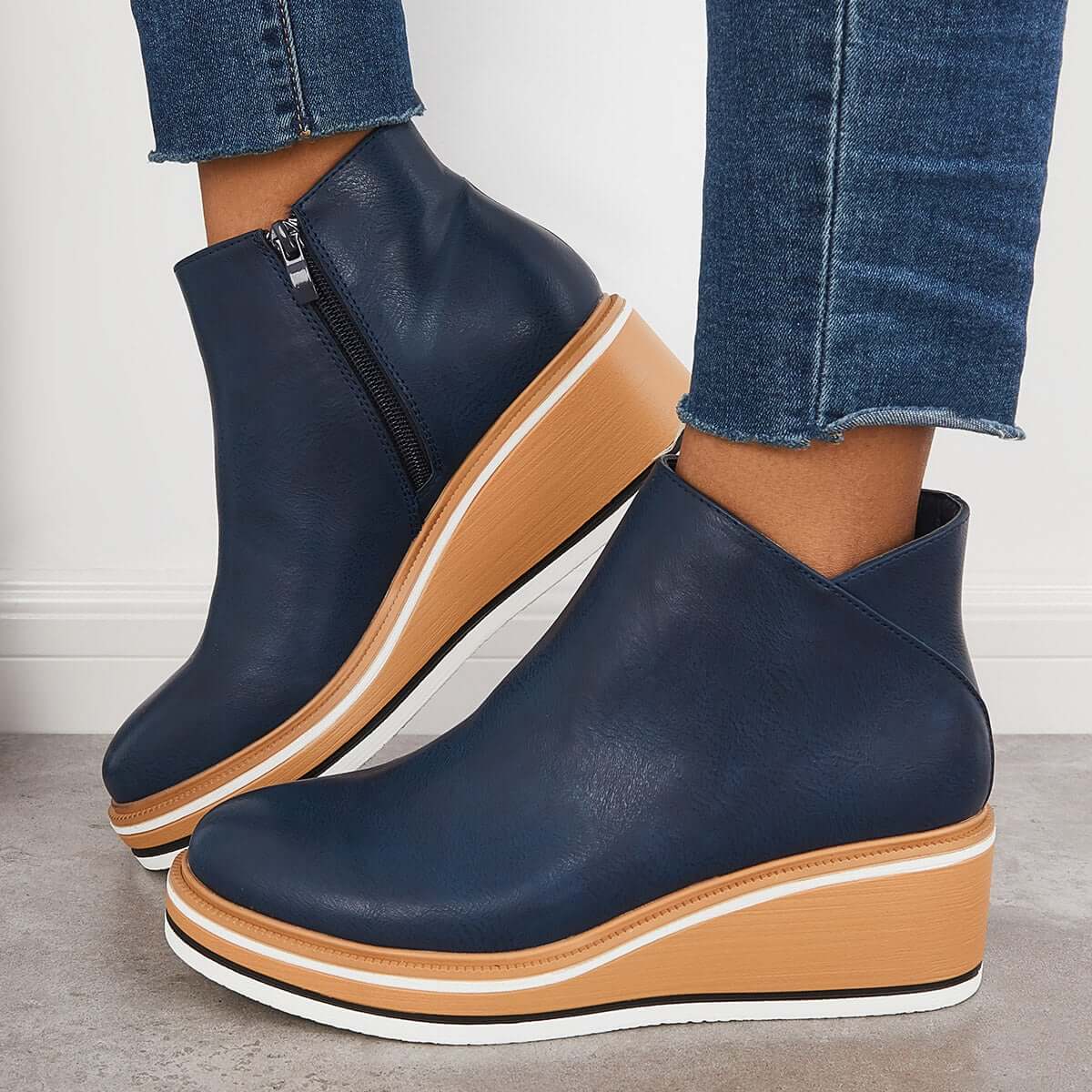 EOS | Reißverschluss Plateau Keilstiefel Damenstiefel