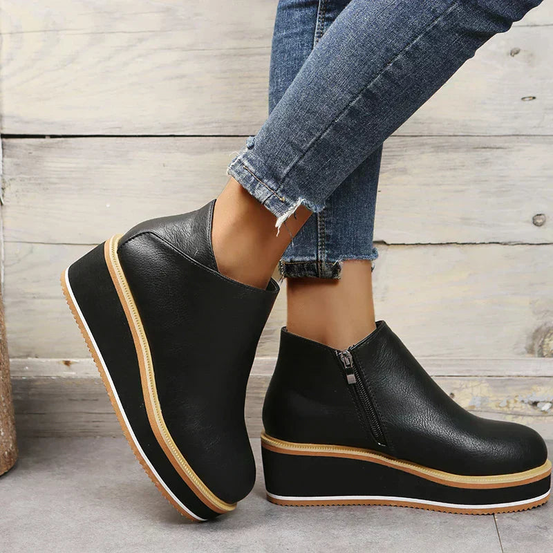EOS | Reißverschluss Plateau Keilstiefel Damenstiefel