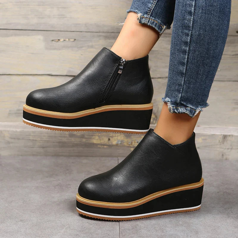 EOS | Reißverschluss Plateau Keilstiefel Damenstiefel