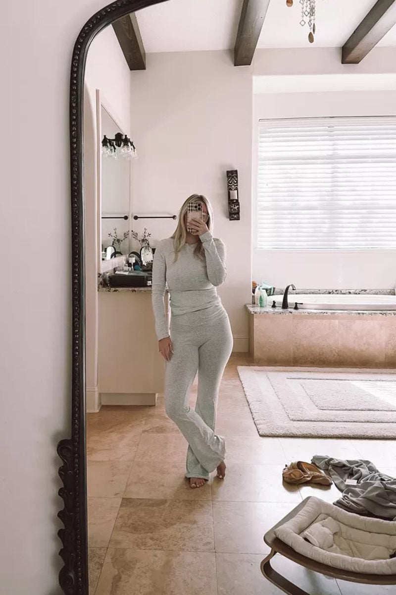EOS | Set elastisches T Shirt für Damen und ausgestellte Hose mit hoher Taille Lounge Set