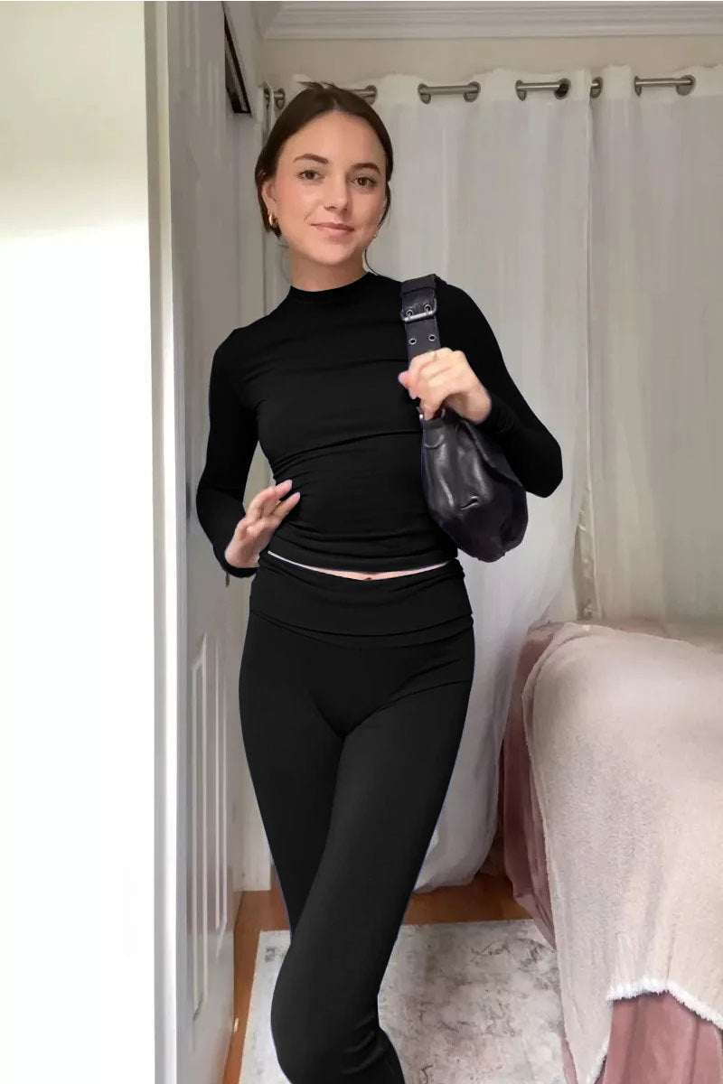 EOS | Set elastisches T Shirt für Damen und ausgestellte Hose mit hoher Taille Lounge Set