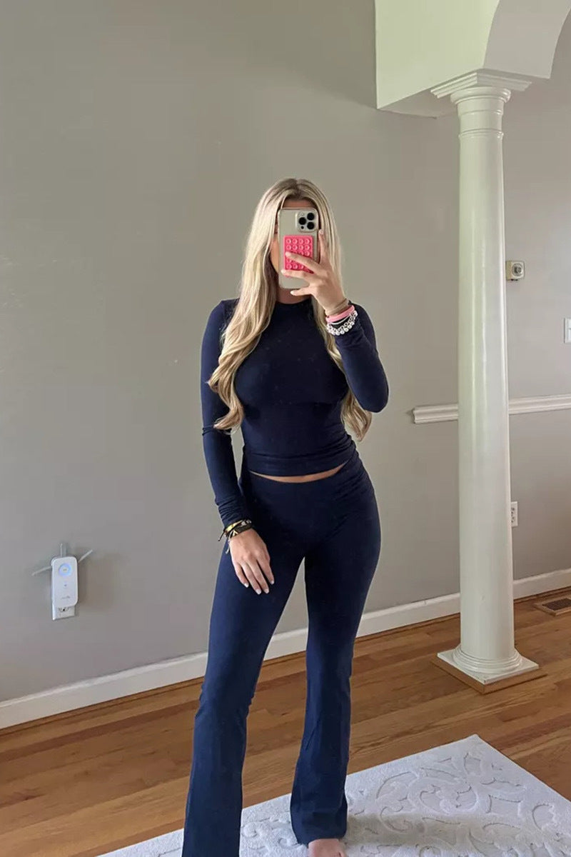 EOS | Set elastisches T Shirt für Damen und ausgestellte Hose mit hoher Taille Lounge Set