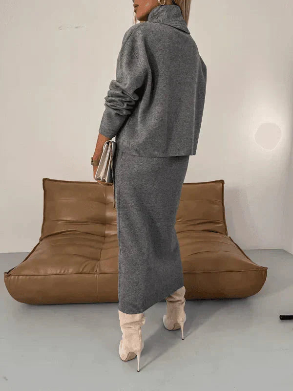 EOS | Strick Set Rollkragenpullover Langarm Strick Set aus Rock und Top Damenbekleidung