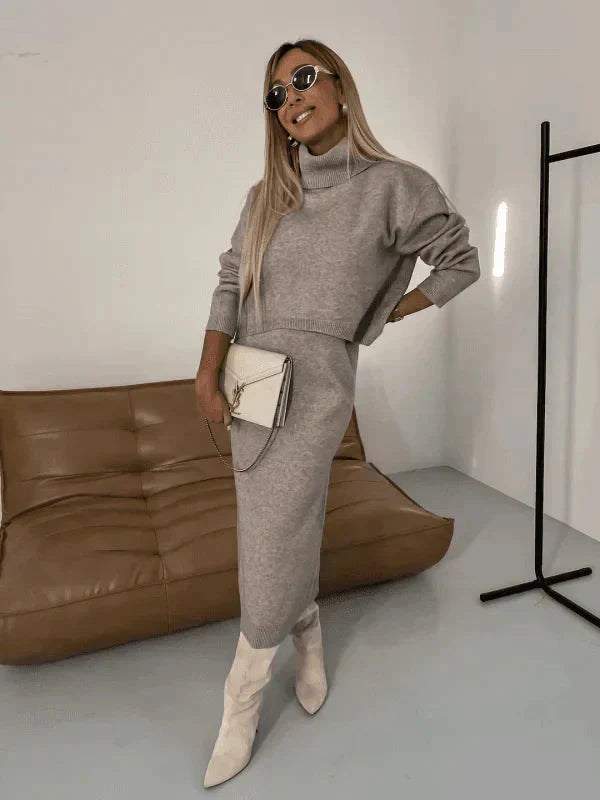 EOS | Strick Set Rollkragenpullover Langarm Strick Set aus Rock und Top Damenbekleidung