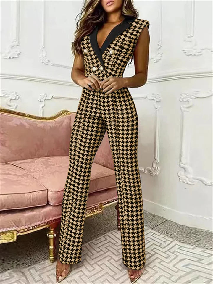 EOS | Jumpsuit mit V-Ausschnitt und Hahnentrittmuster