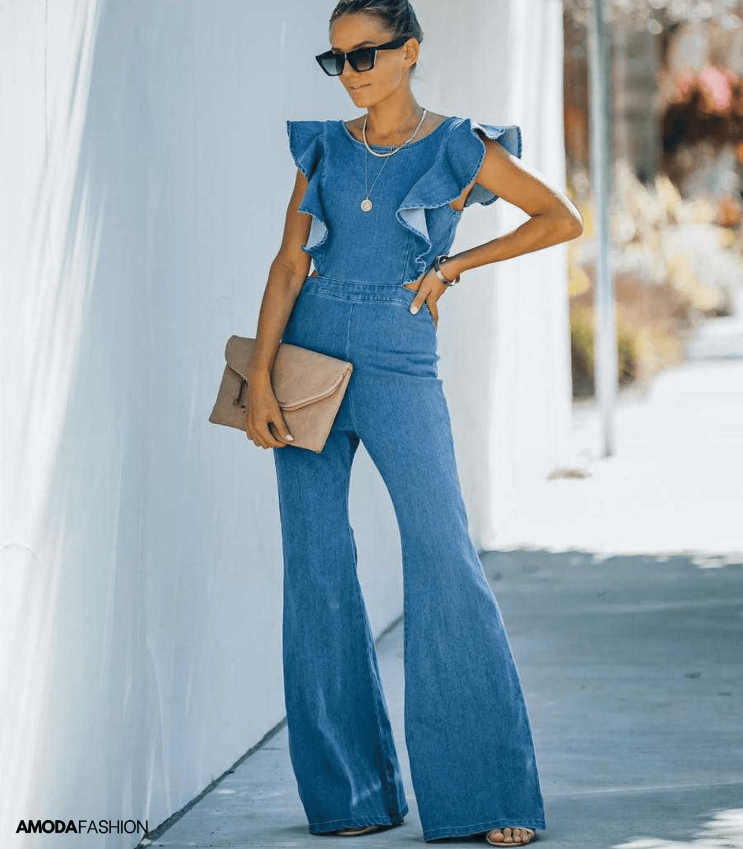 EOS | Hochwertige Denim-Jumpsuits mit ausgestellten Ärmeln