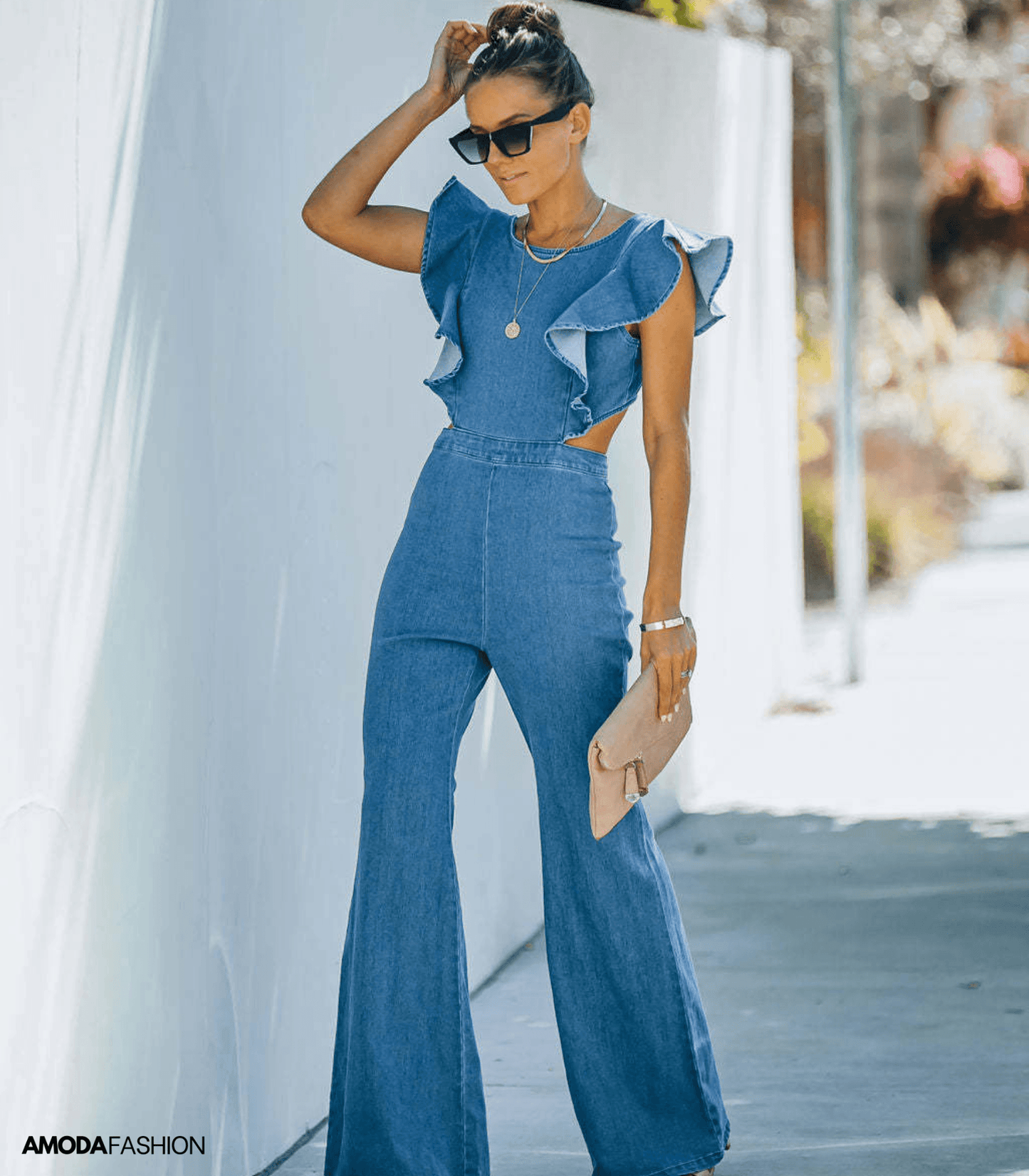 EOS | Hochwertige Denim-Jumpsuits mit ausgestellten Ärmeln