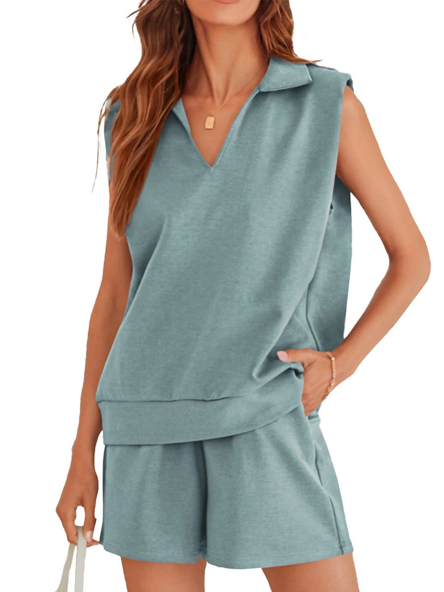 EOS | Damen Ärmelloses Polo-Shirt und Shorts Set in Einfarbigem Design
