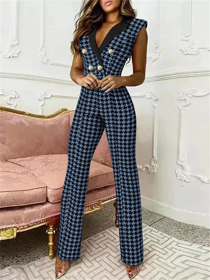 EOS | Jumpsuit mit V-Ausschnitt und Hahnentrittmuster