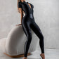 EOS | Damen PU Halb-Reißverschluss Peach Booty Jumpsuit