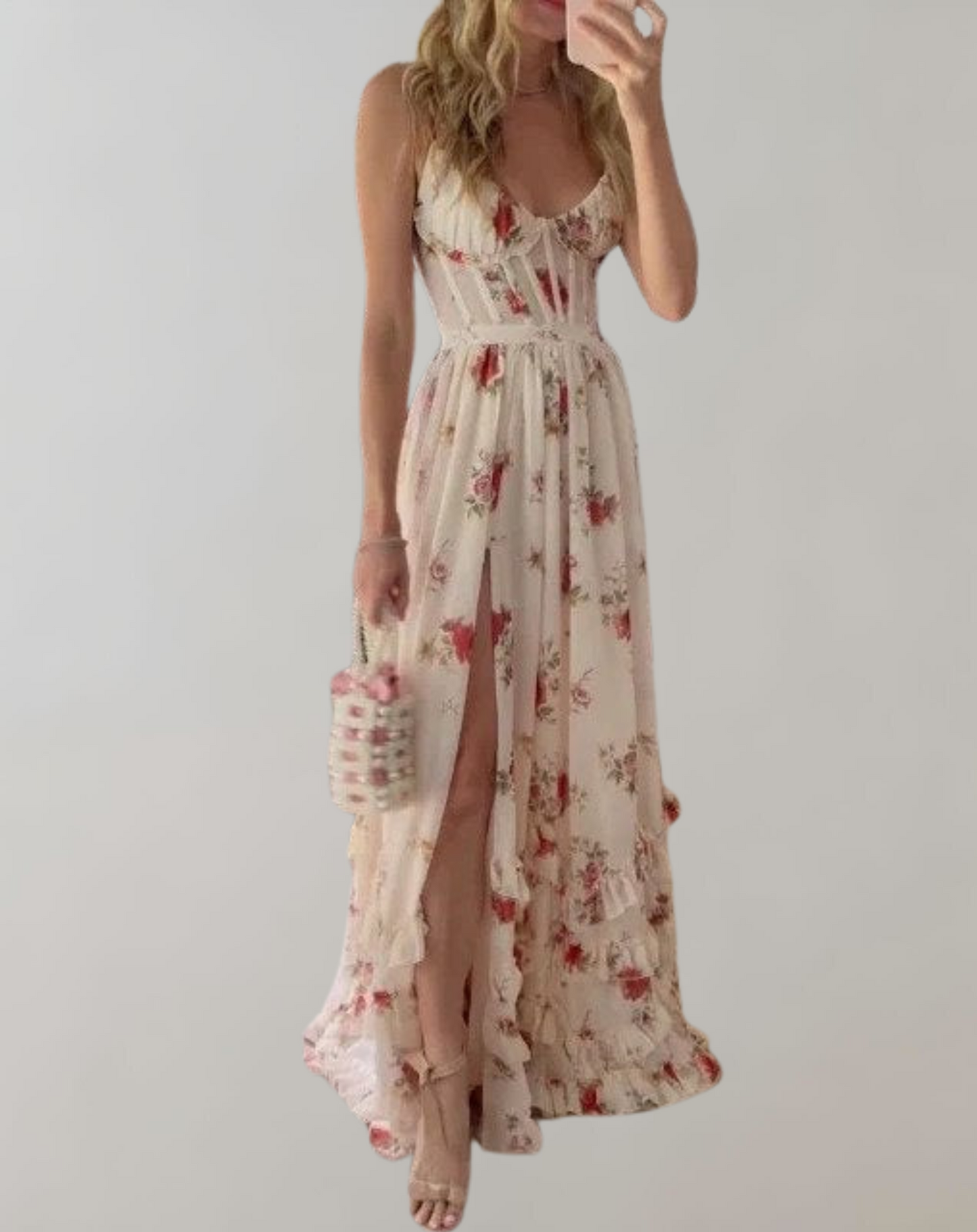 EOS | Ärmelloses, tailliertes Kleid mit Blumendruck und sexy Beinausschnitt
