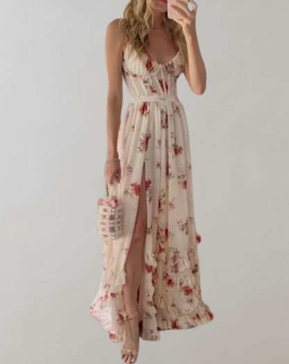 EOS | Ärmelloses, tailliertes Kleid mit Blumendruck und sexy Beinausschnitt