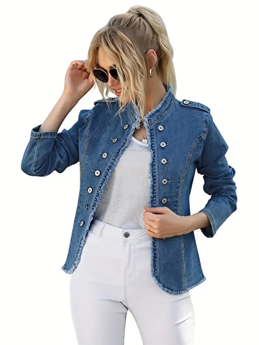 EOS | Blaue Raw-Trim Jeansjacke für Damen
