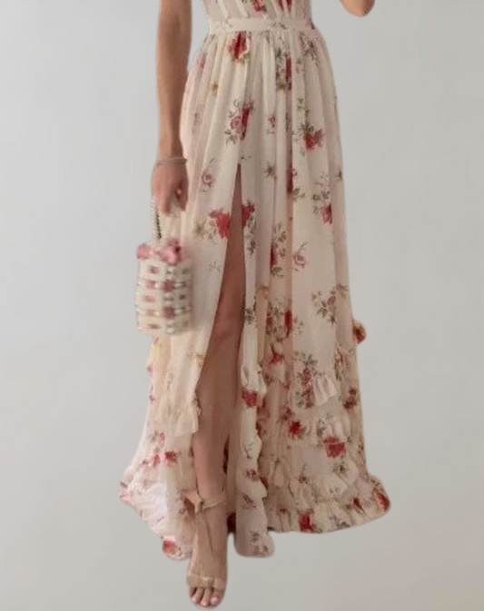 EOS | Ärmelloses, tailliertes Kleid mit Blumendruck und sexy Beinausschnitt
