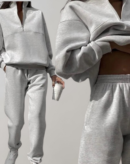 EOS | teilige Fleece-Trainingsanzug-Set - stilvolle Damen-Zip-Up-Oberteil und Jogginghosen
