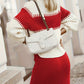 EOS | Damen Freizeit Rippenstrickpullover und Uni Midirock Set