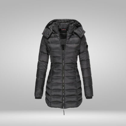 EOS – Stylischer Langer Mantel mit Weichem Innenfutter und Kapuze