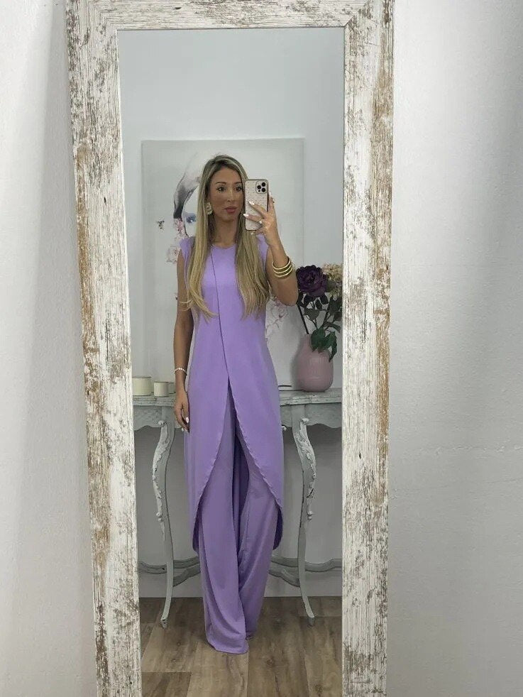 EOS | Ord Set Asymmetrisches Kleid und ausgestellte Hose für Damen Zweiteiler