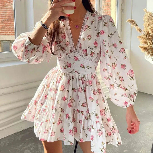 EOS | Kleid Lange Ärmel V Ausschnitt Minikleid Sommerkleid