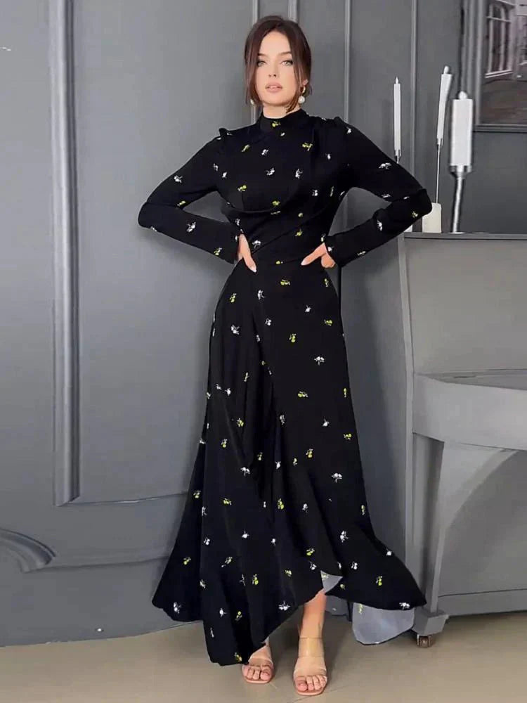 EOS | Elegant Hochgeschlossen Langarmkleid Langes Kleid