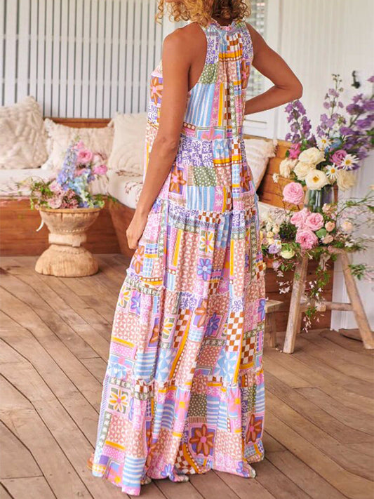 EOS | Frühling Sommer Bedrucktes Rundhals Lange Kleid