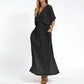 Langes Vintage Kleid mit Seitenschlitz in hoher Taille
