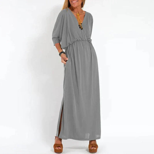 Langes Vintage Kleid mit Seitenschlitz in hoher Taille