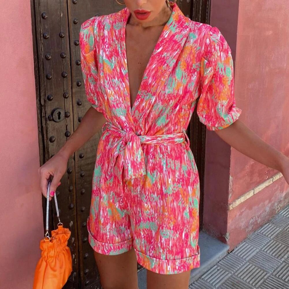 EOS | V Ausschnitt Kurze Ärmel Jumpsuit Sommerkleidung
