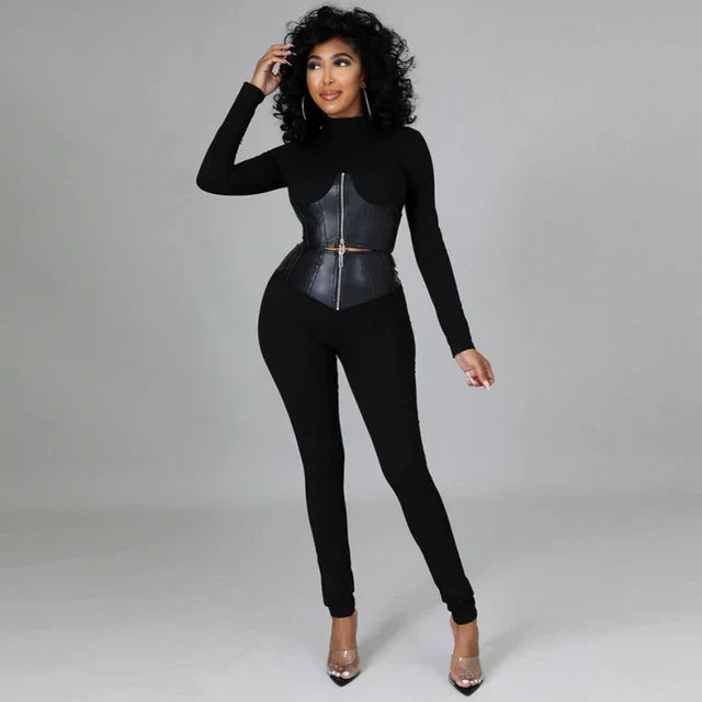 EOS | Zweiteiliges Set mit Kurzem Kunstleder-Korsett und High-Waist-Hose