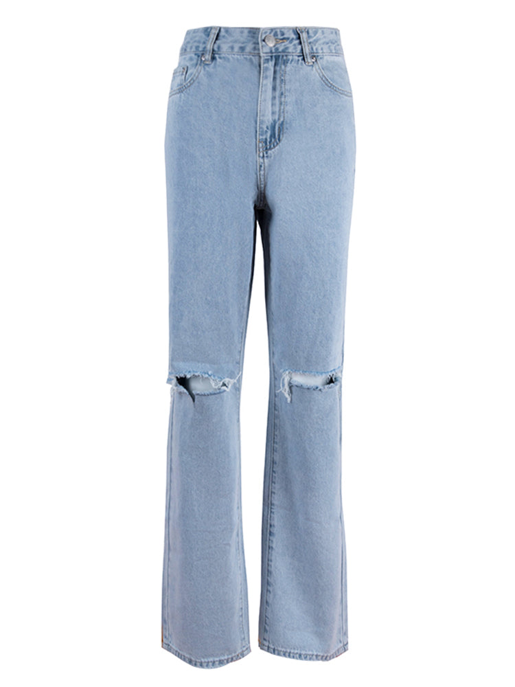 EOS | Damen Jeans mit lockerem Sitz gerissen weites Bein hohe Taille lässig Baggy Jeans