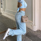 EOS | Damen Jeans mit lockerem Sitz gerissen weites Bein hohe Taille lässig Baggy Jeans