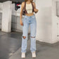 EOS | Damen Jeans mit lockerem Sitz gerissen weites Bein hohe Taille lässig Baggy Jeans