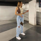 EOS | Damen Jeans mit lockerem Sitz gerissen weites Bein hohe Taille lässig Baggy Jeans