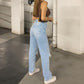 EOS | Damen Jeans mit lockerem Sitz gerissen weites Bein hohe Taille lässig Baggy Jeans