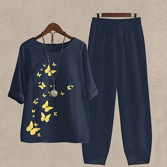 EOS | Set Damen Freizeitkleidung mit kurzen Ärmeln und lockerer Passform Sommerkleidung Set