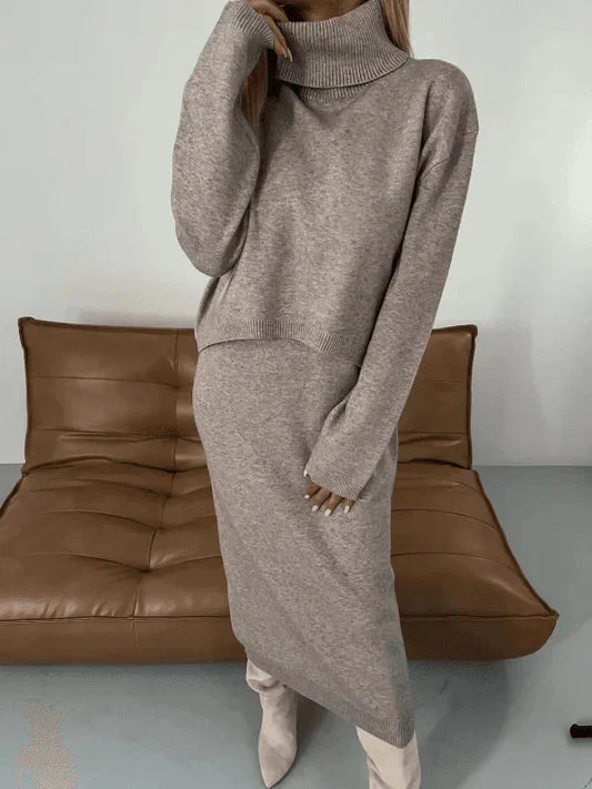EOS | Strick Set Rollkragenpullover Langarm Strick Set aus Rock und Top Damenbekleidung